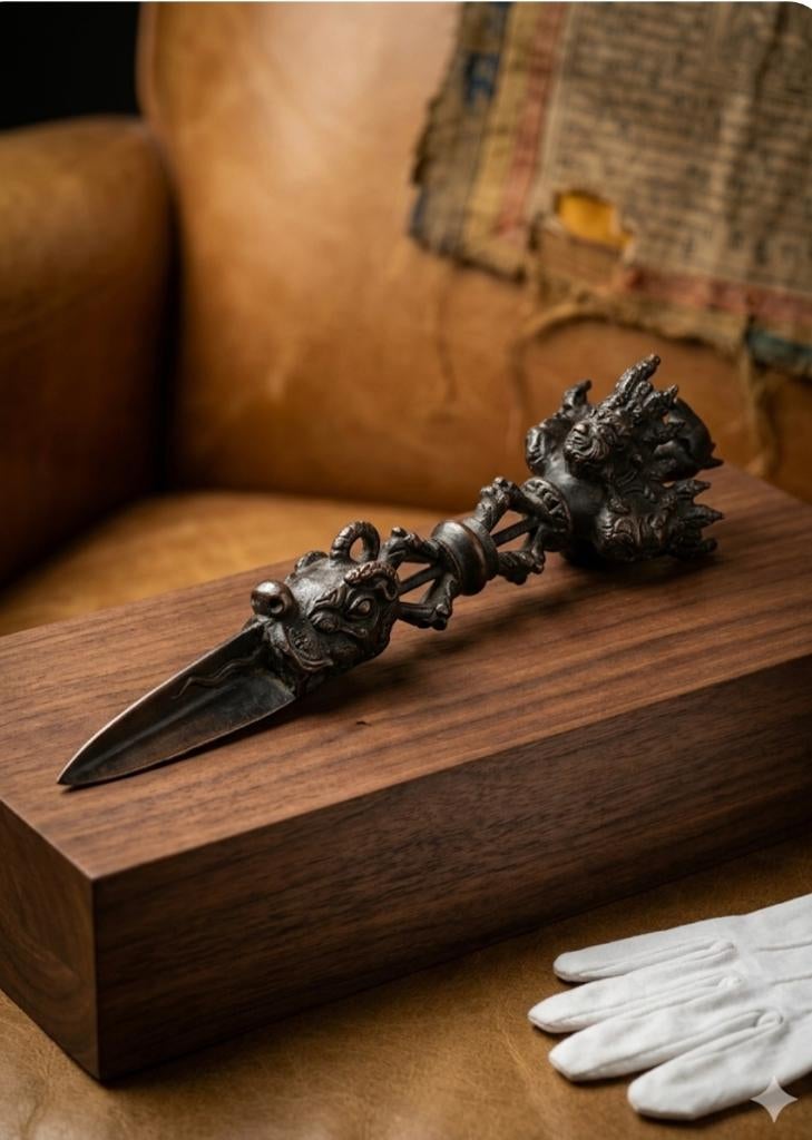Grote Tibetaanse Phurba  in brons Ritueel voorwerp van 30 cm, Antiek en Kunst, Antiek | Brons en Koper, Brons, Ophalen of Verzenden