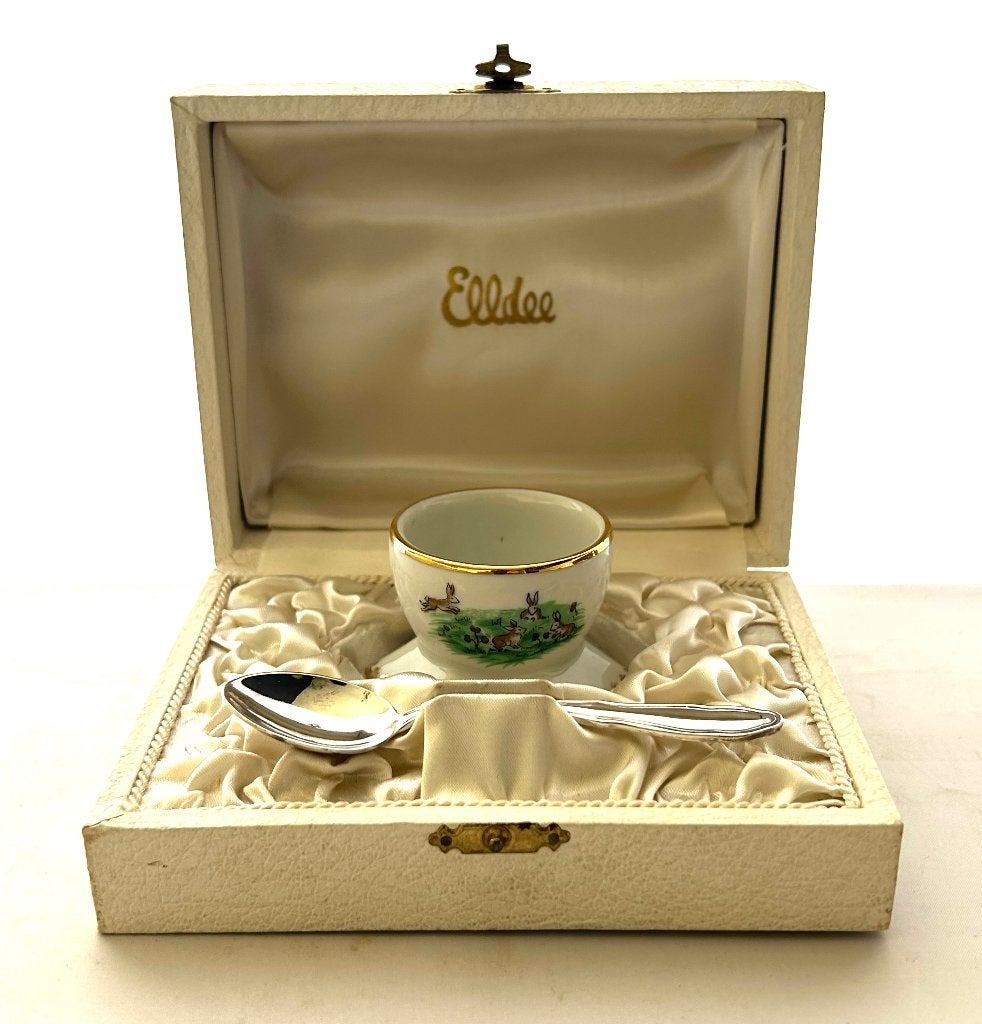 Limoges porselein vintage eierdop verzilverd lepel Elldee, Antiek en Kunst, Ophalen of Verzenden