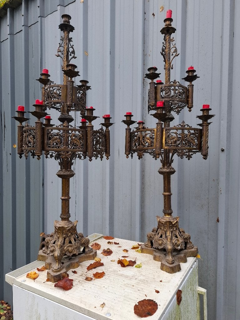 deux chandeliers en bronze 19e siècle, Antiquités & Art, Enlèvement, Cuivre ou Bronze