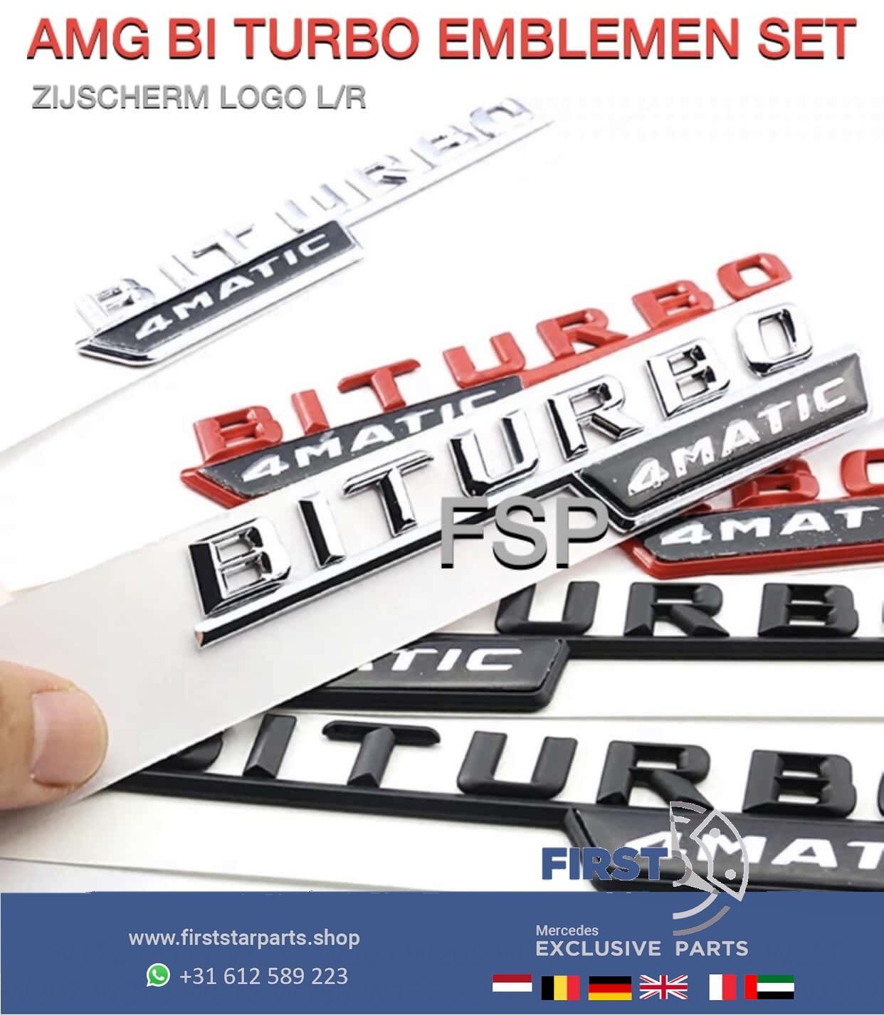 AMG BI TURBO EMBLEEM LOGO A B C CLA CLS E GLA Klasse AMG / 4, Gebruikt, -, Voor, Ophalen of Verzenden