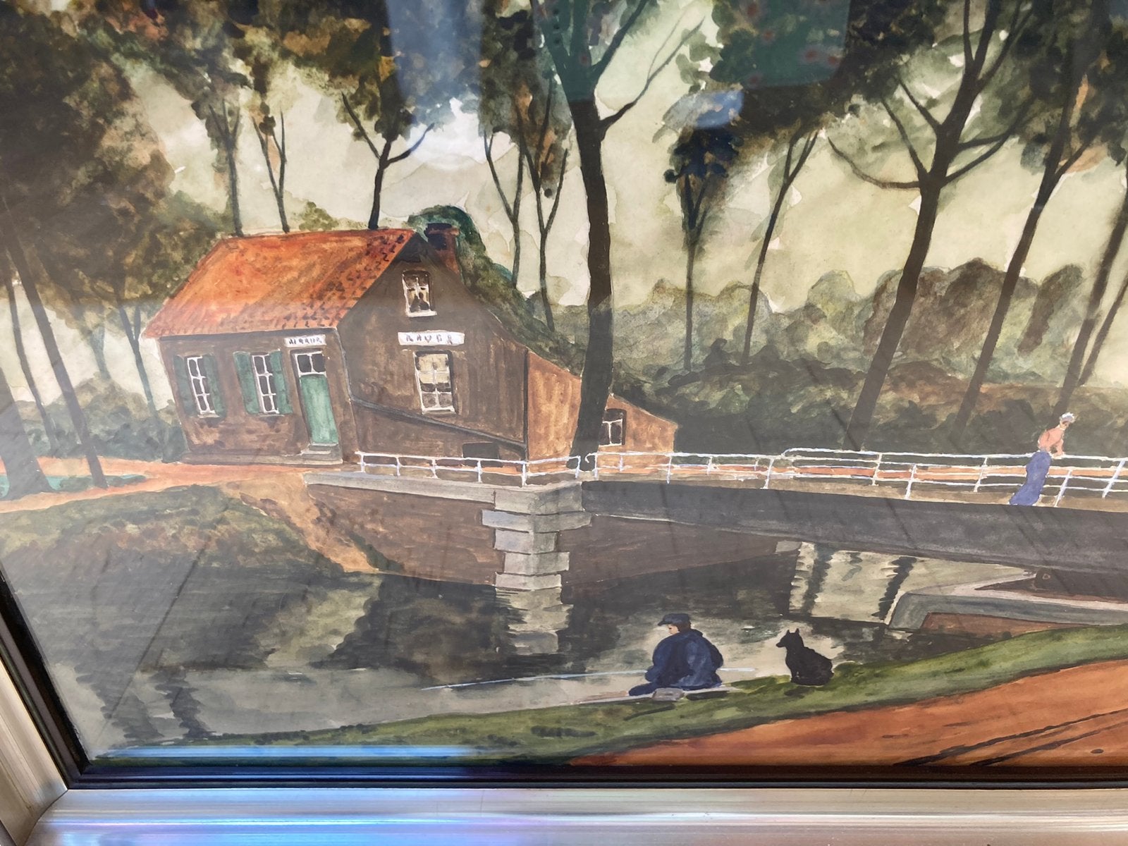 Schilderij met sluis en landschap, Antiquités & Art, Enlèvement, Sous verre, Paysage, Toile