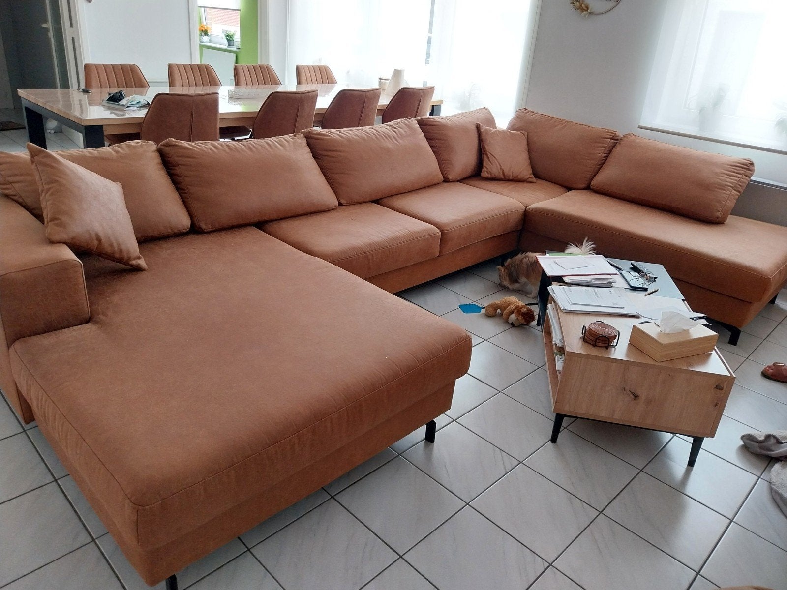 fluwelen hoeksalon met 4 sierkussens GERESERVEERD, Huis en Inrichting, Ophalen, Zo goed als nieuw, Kunststof