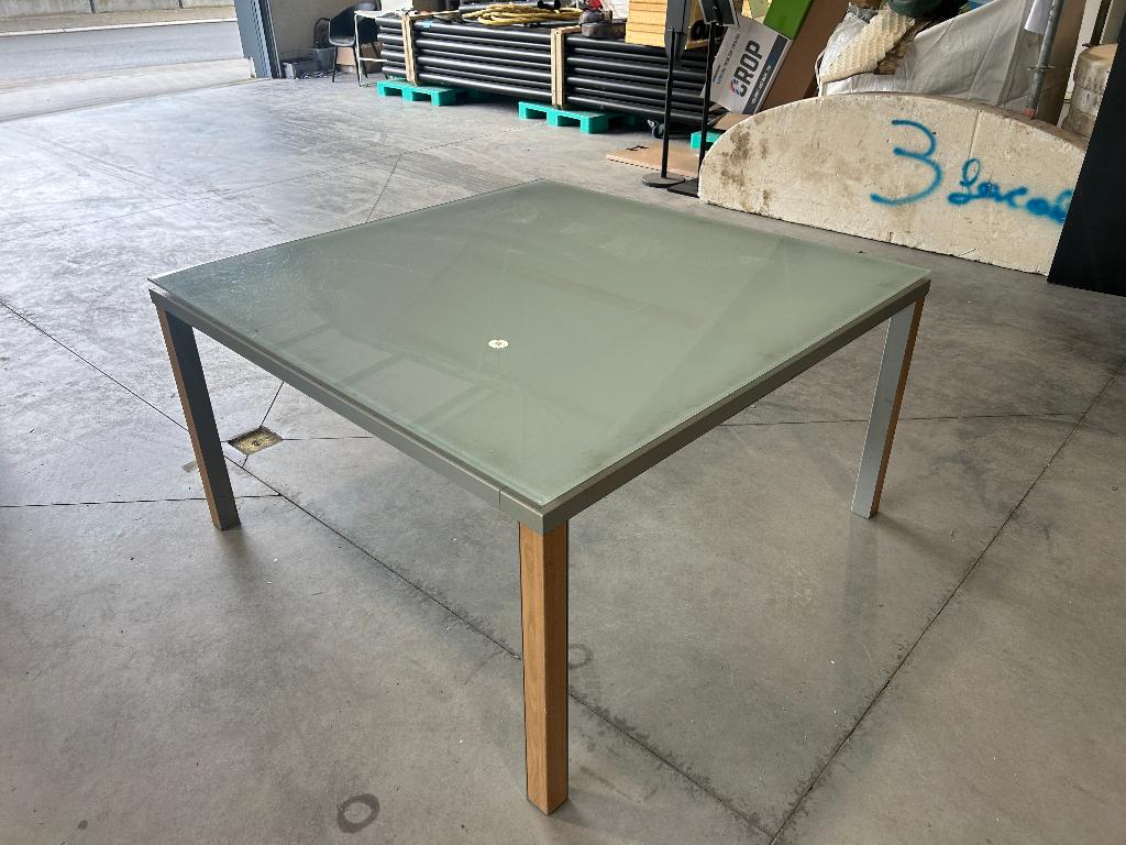 Design eettafel met glas, Huis en Inrichting, Tafels | Eettafels, Ophalen, Vierkant, Vijf personen of meer, Modern