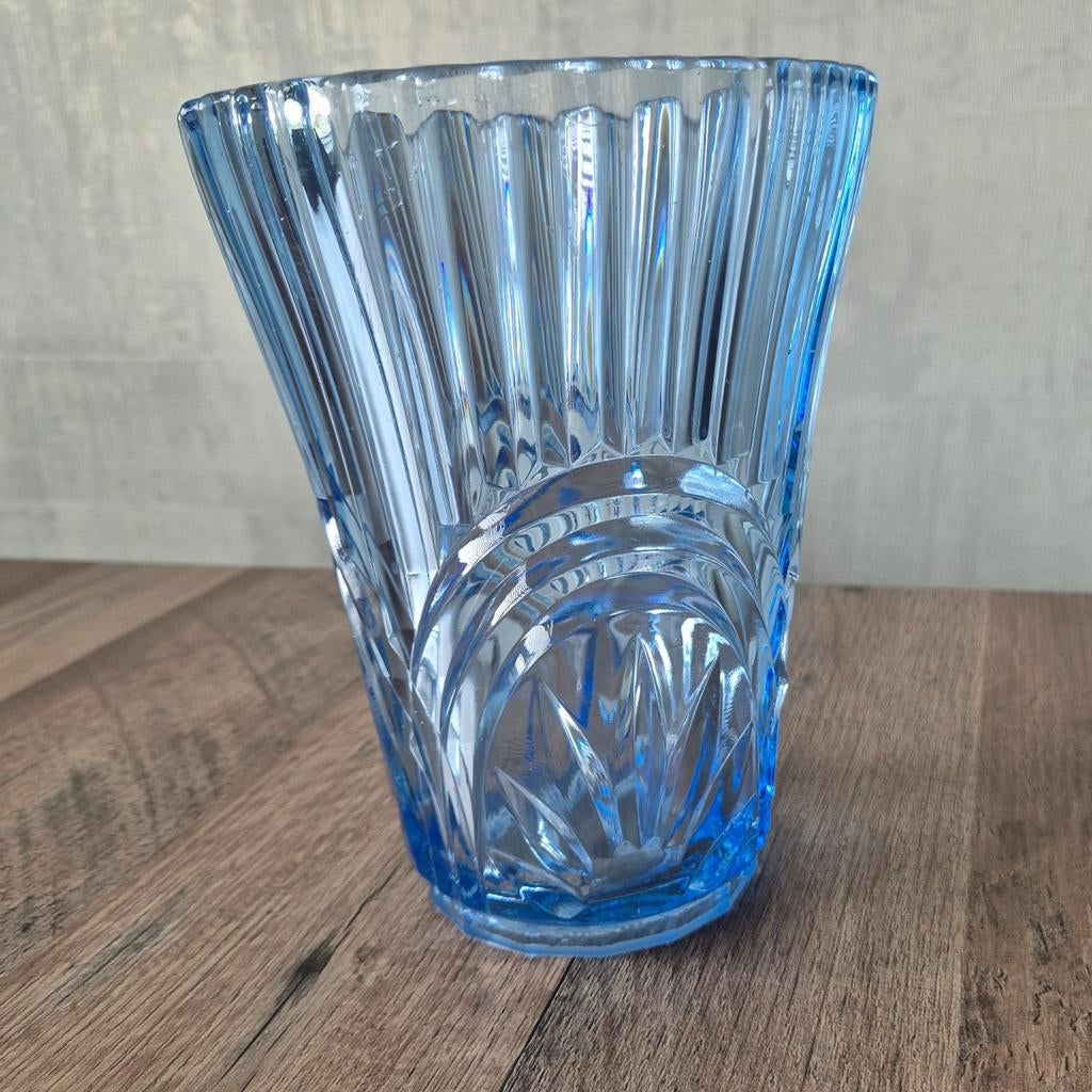 Blauwe glazen vaas – 20 cm hoog, Ophalen