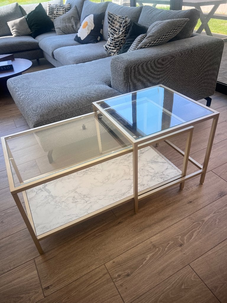 Salontafelset IKEA goud-marmerlook, Maison & Meubles, Tables | Tables de salon, Utilisé, 50 à 75 cm, Moins de 50 cm, 100 à 150 cm