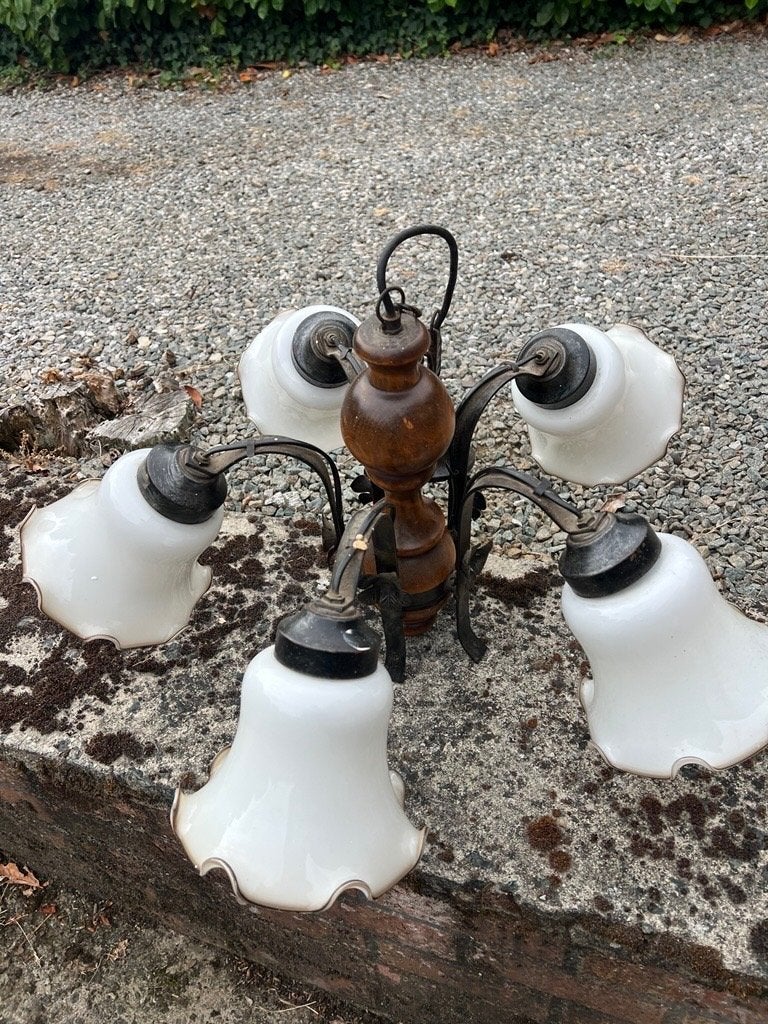 Authentieke kroonluchter, Huis en Inrichting, Lampen | Kroonluchters, Ophalen, Gebruikt, Hout