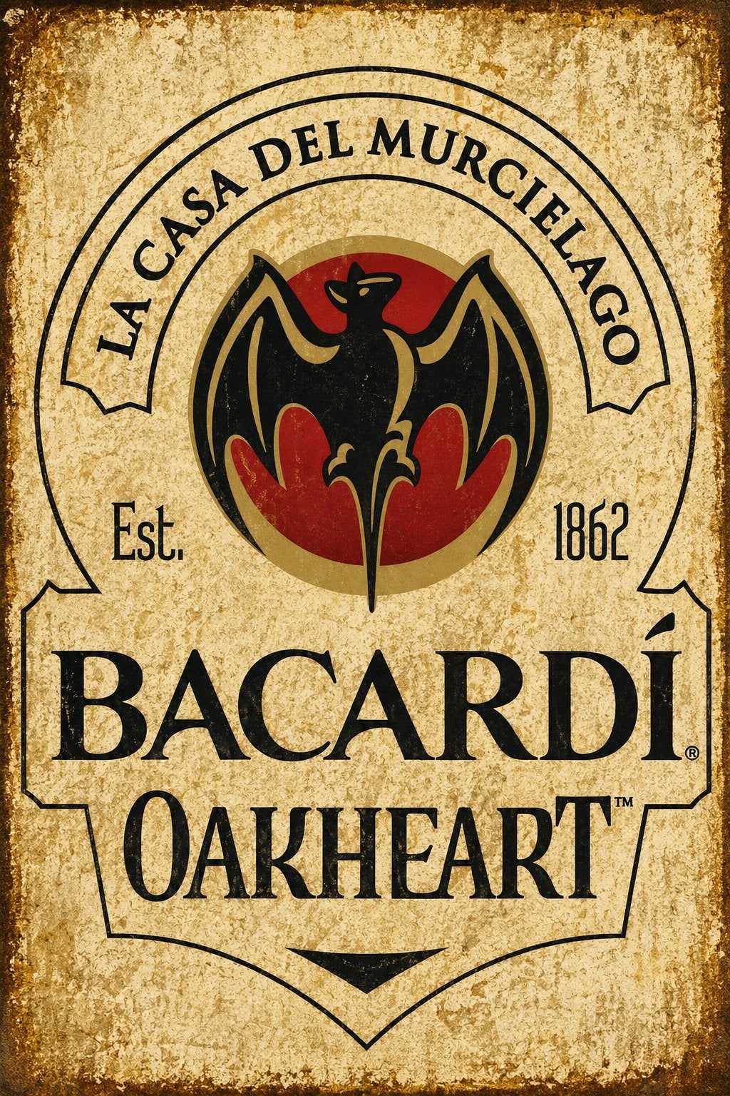Metalen reclamebord Bacardi Oakheart - retro vintage mancave, Ophalen of Verzenden, Nieuw, Reclamebord