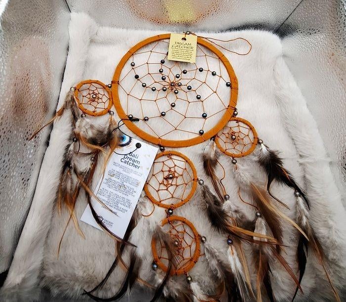 Handgemaakte decoratieve oranje bohemien dromenvanger, Vintage, Oranje, Ophalen of Verzenden, Handgemaakt