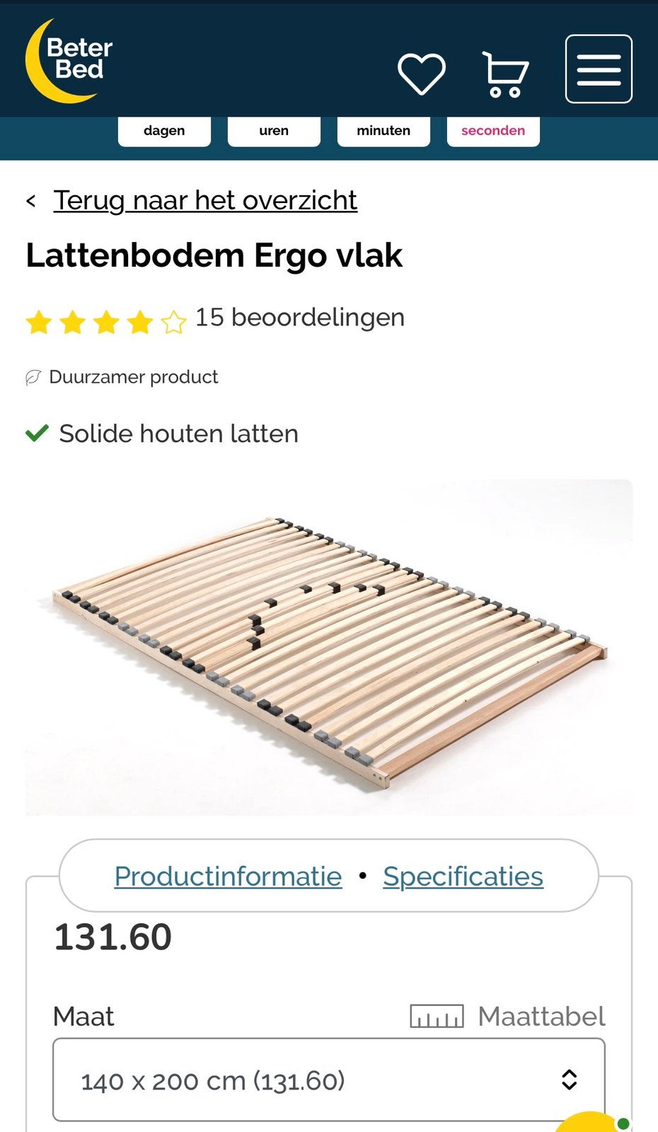 Lattenbodem voor twijfelaar 140/200 cm, Ophalen, Zo goed als nieuw, Twijfelaar, 200 cm