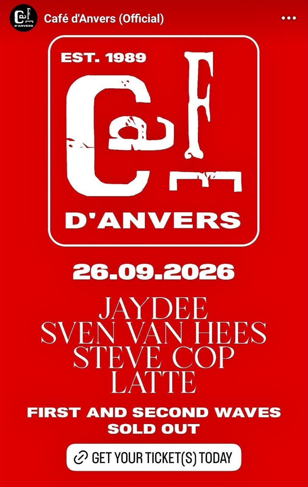 Cafe d'Anvers Reunion 26-9 tickets, Tickets & Billets