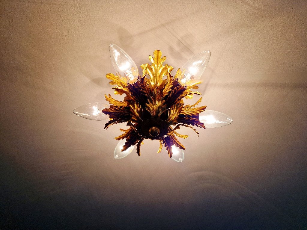 Italiaanse plafondlamp in goudkleurig metaal, Banci Firenze, Ophalen of Verzenden