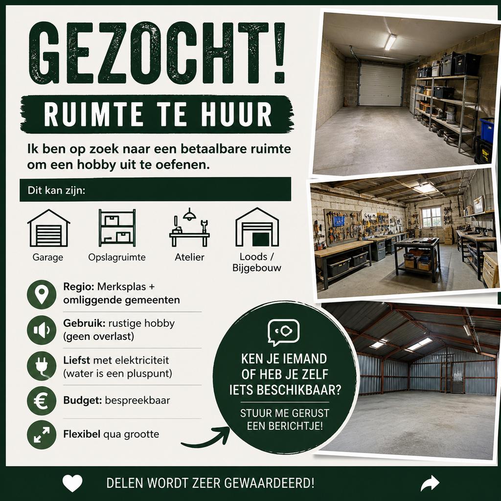Gezocht! Hobby ruimte te huur!, Turnhout