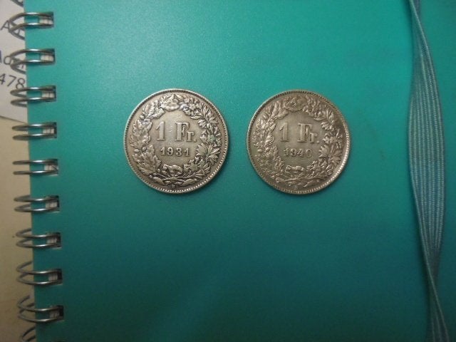 2 x 1 Franc Helvetia ( 1931 + 1940 ), Envoi, Autres pays, Monnaie en vrac, Argent