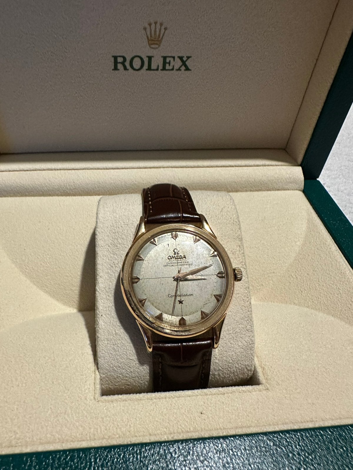 Omega Constellation 18kt volledig goud met prachtige patine, Handtassen en Accessoires, Horloges | Antiek, Ophalen, Met bandje