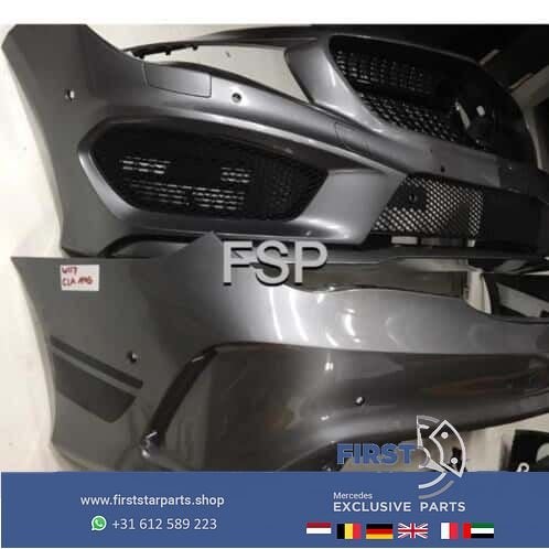 Mercedes CLA W117 AMG Pakket voorbumper + achterbumper grijs, Gebruikt, -, Voor, Ophalen of Verzenden