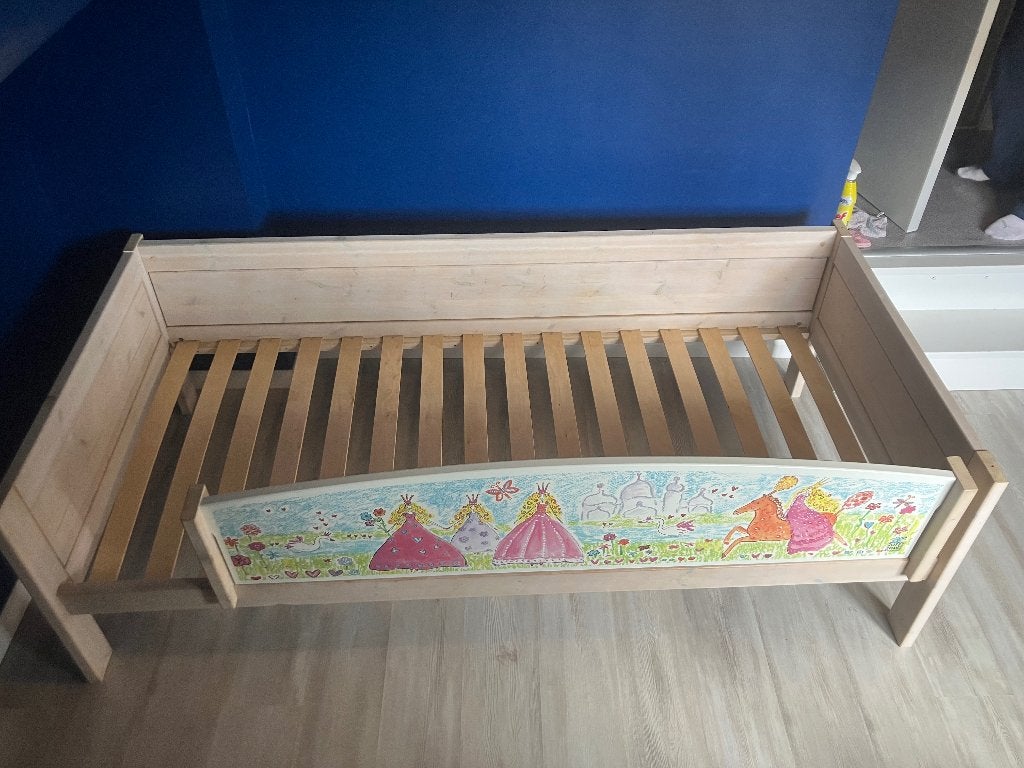 Eenpersoonsbed 90x200cm met afneembaar zijsteun, Ophalen, 90 cm, Eenpersoons, Wit