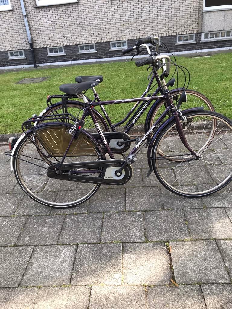 Set dames-heren fiets Minerva, Ophalen, Jaren '60 of nieuwer, Velgrem, Minerva