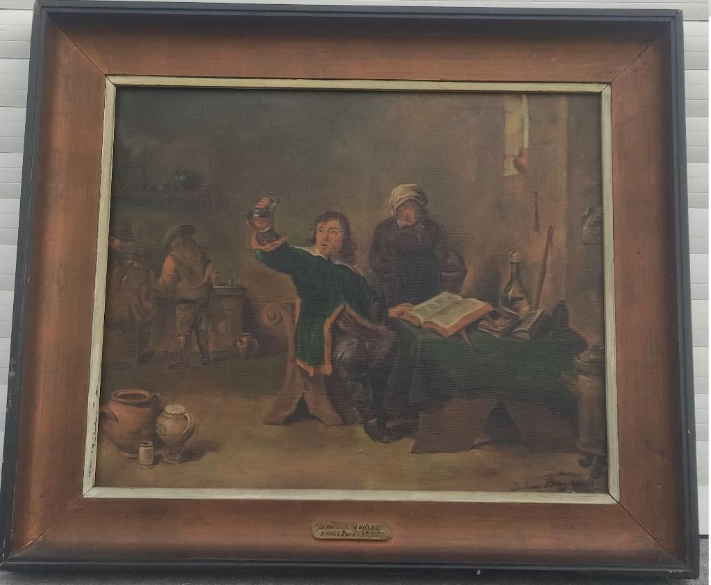 huile sur toile medecin du village signe julius bryndonck, Antiquités & Art, Enlèvement ou Envoi