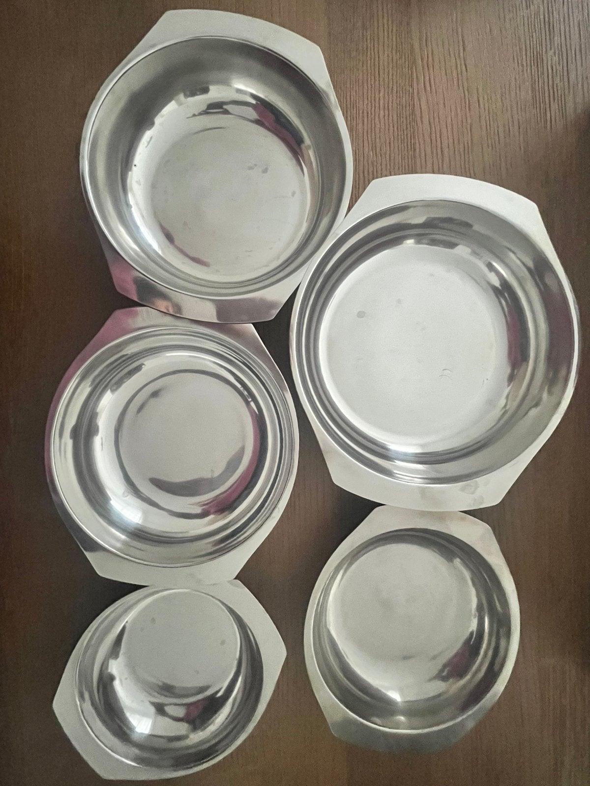 Vintage set roestvrijstalen serveerschalen, Huis en Inrichting, Ophalen, Gebruikt, Inox