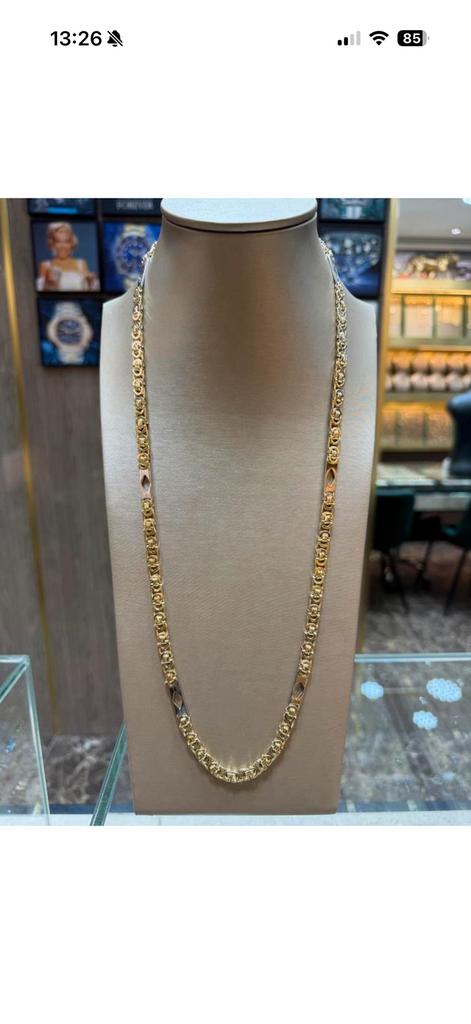 14KT Goud - 42.46 Gram - Ketting - PLATTE KONING, Ophalen, Nieuw, Wit, Goud