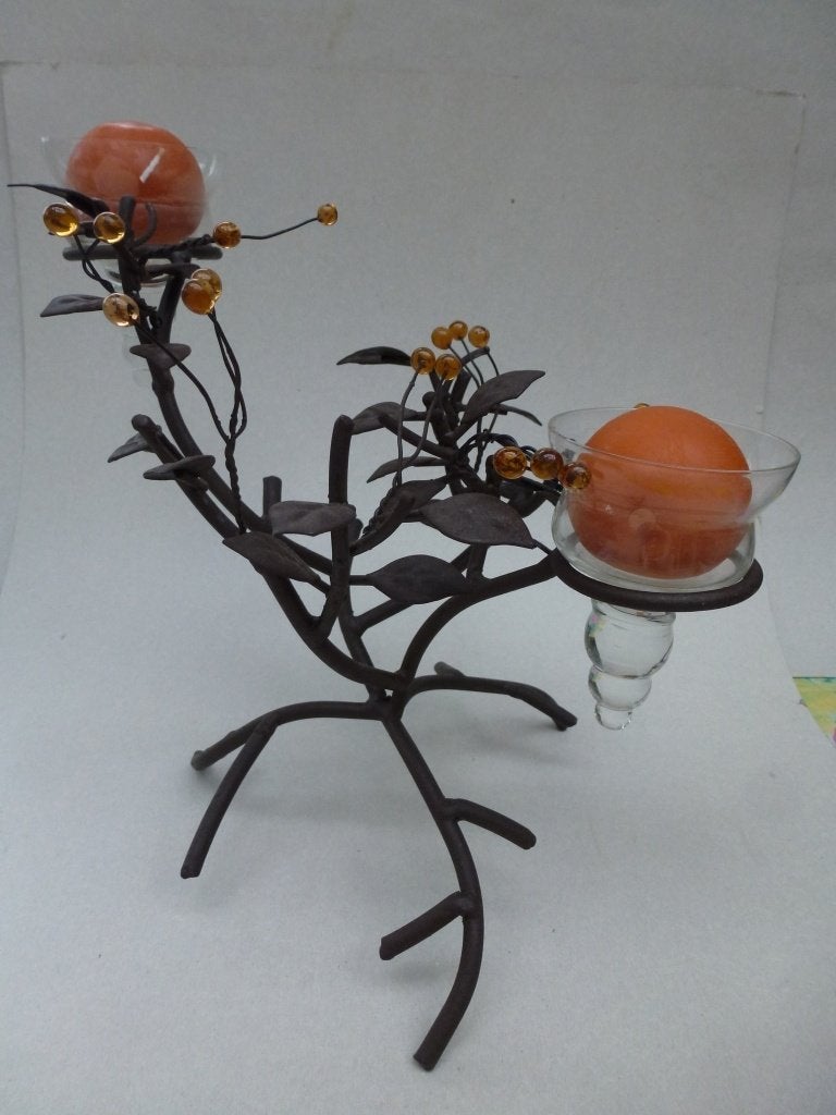 bougeoir en métal d'Halloween avec 2 bougies oranges, Enlèvement ou Envoi, Neuf, Décoration