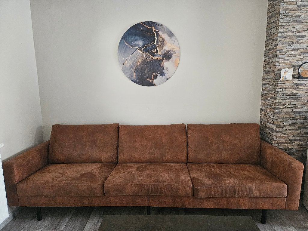 Zetel 4-zit cognac, Huis en Inrichting, Ophalen, 250 tot 300 cm, 75 tot 100 cm, Zo goed als nieuw