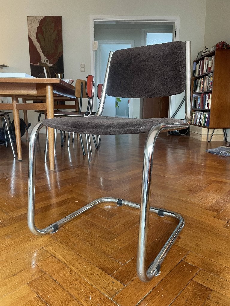 Chaise tubulaire acier chromé, Bahaus, modernist, Brun, Enlèvement, Utilisé