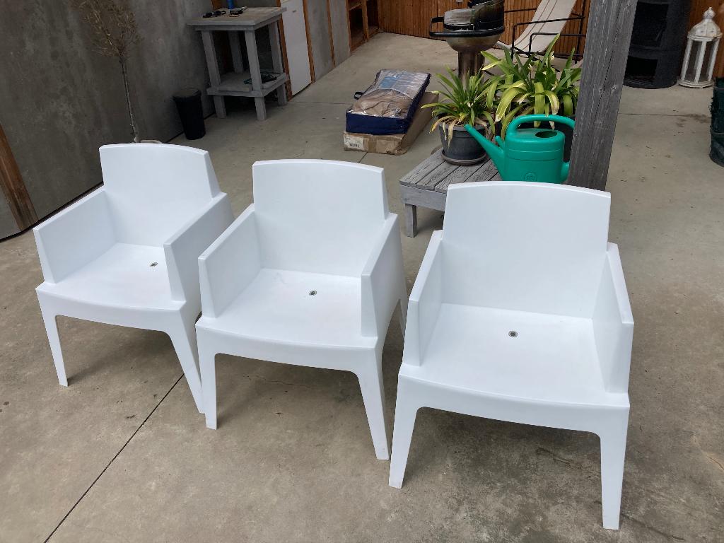 Tuinstoel wit - 3 stuks, Enlèvement, Comme neuf, Synthétique, Empilable