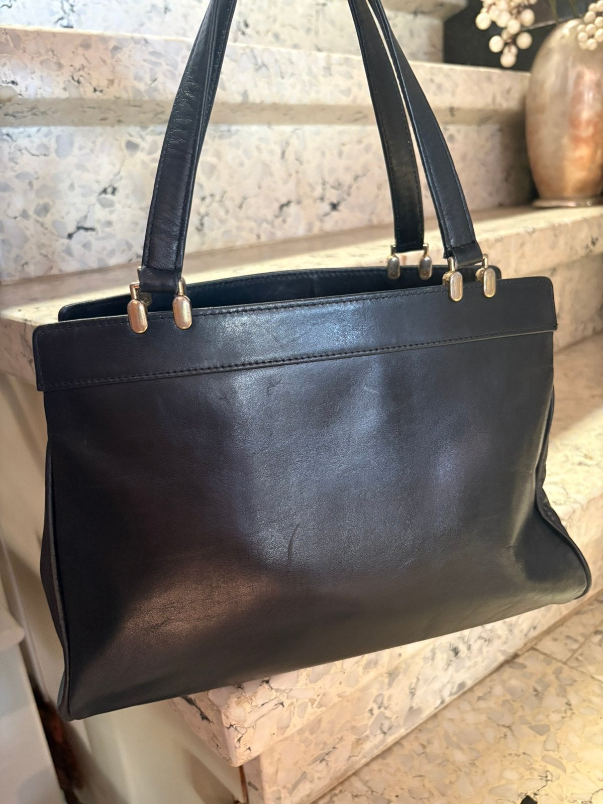 Vintage marineblauw lederen tas, Handtassen en Accessoires, Tassen | Damestassen, Ophalen of Verzenden, Zo goed als nieuw