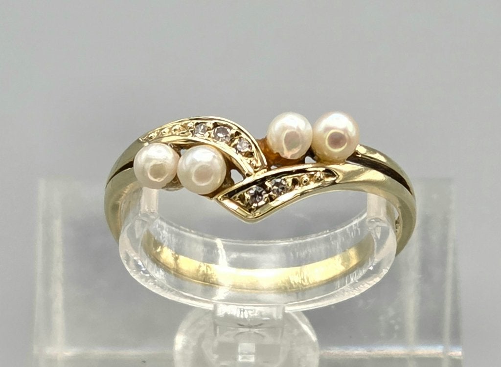 Bague vintage en or avec perles et diamants. 2026/445, Bijoux, Sacs & Beauté, Bagues, Enlèvement ou Envoi, Autres couleurs, Comme neuf