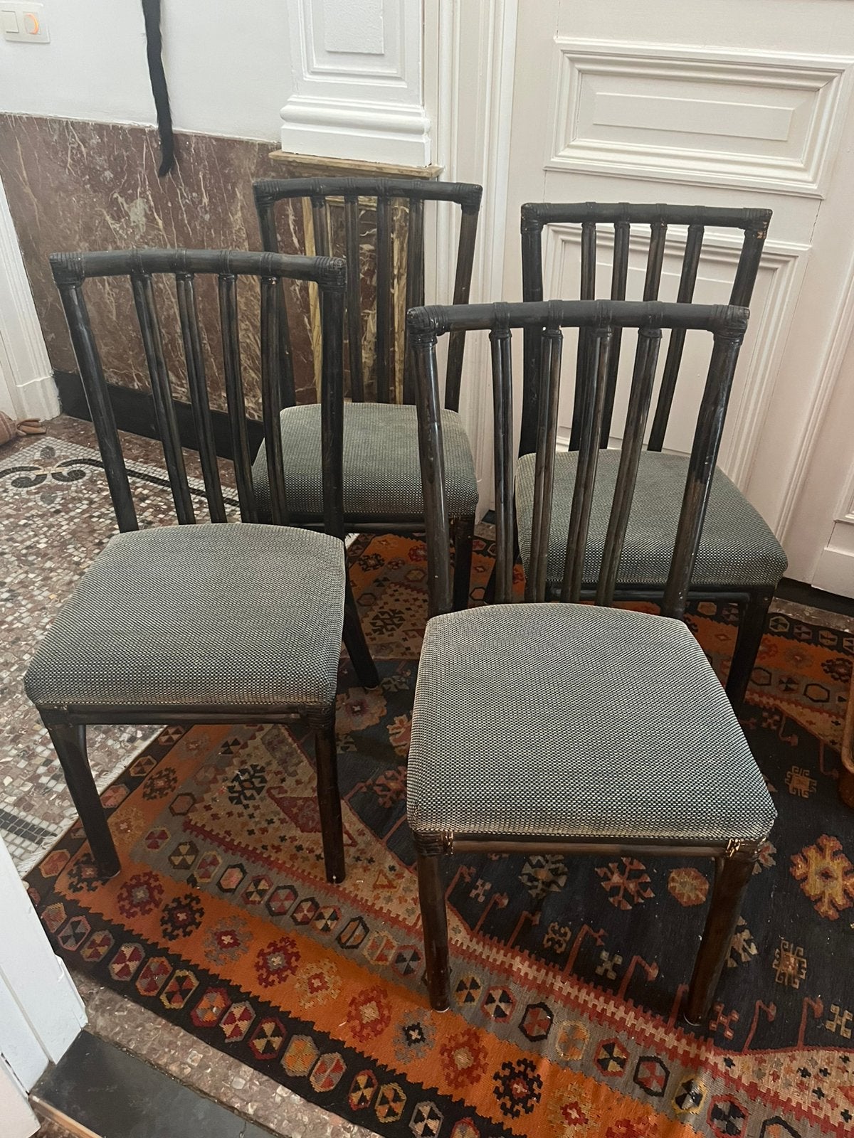 VINTAGE ROTAN STOELEN ZWART ZEER GOEDE KWALITEIT 4 STUKS, Antiek en Kunst, Ophalen
