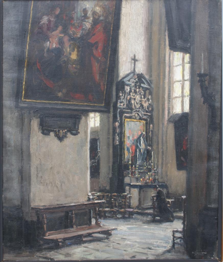 Albert Geudens (1869-1949): Interieur kathedraal Antwerpen, Antiek en Kunst, Ophalen of Verzenden