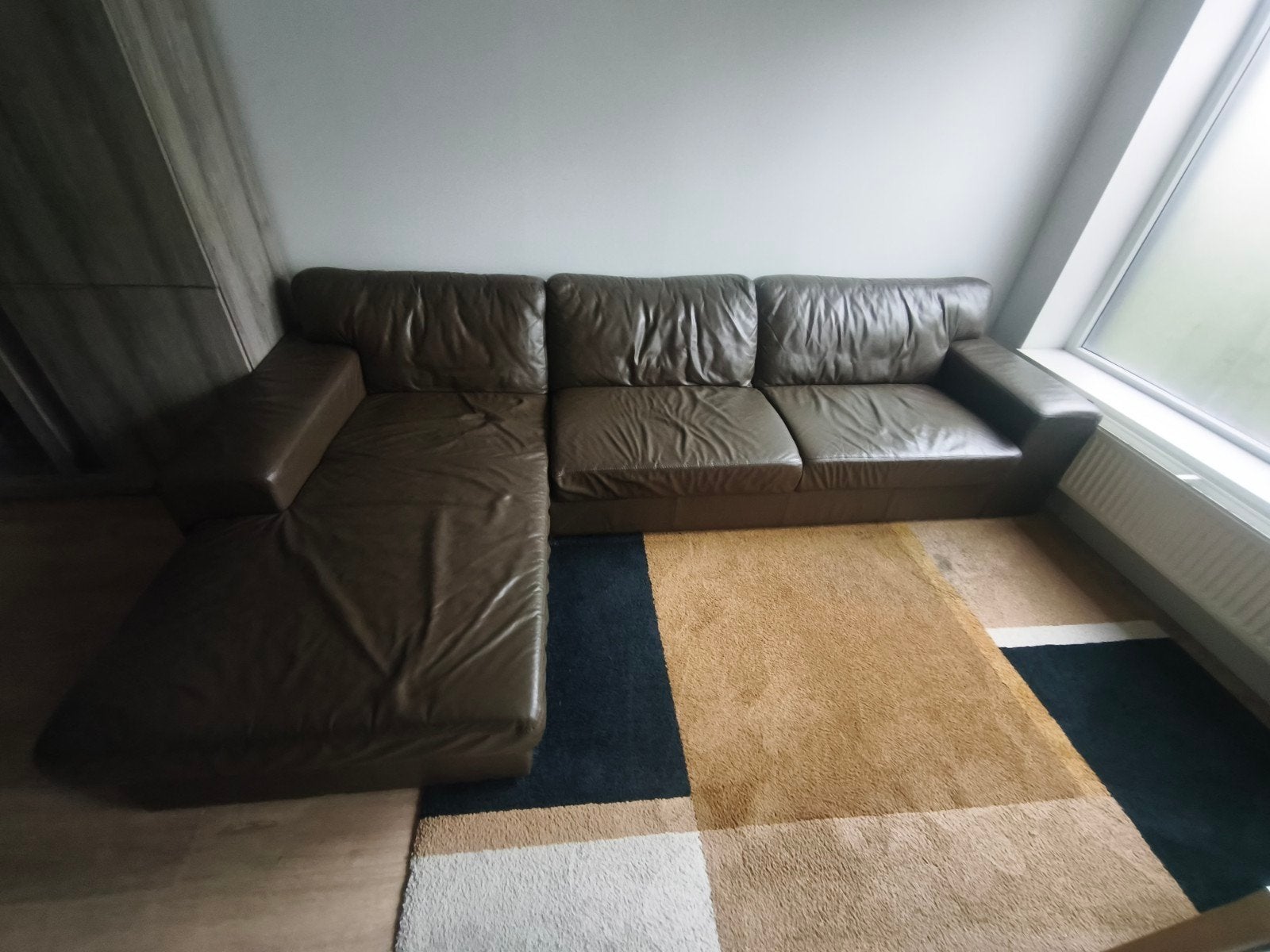 Lederen hoekzetel - bruin, Huis en Inrichting, Zetels | Zetels, Ophalen, 250 tot 300 cm, Gebruikt, Hoekbank