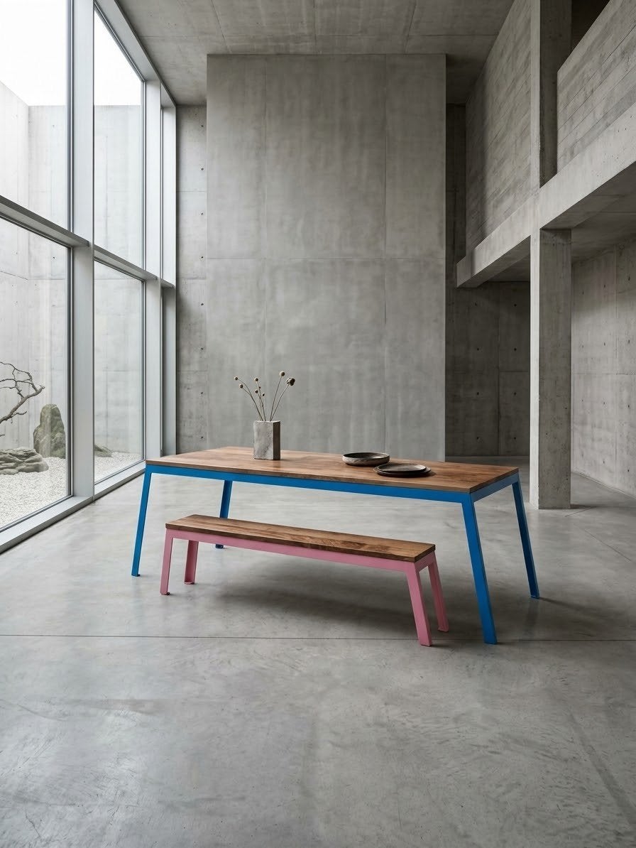 handgesmede grote stevige tafel 225cm., 50 tot 100 cm, Vijf personen of meer, Scandinavisch industrieel, Rechthoekig