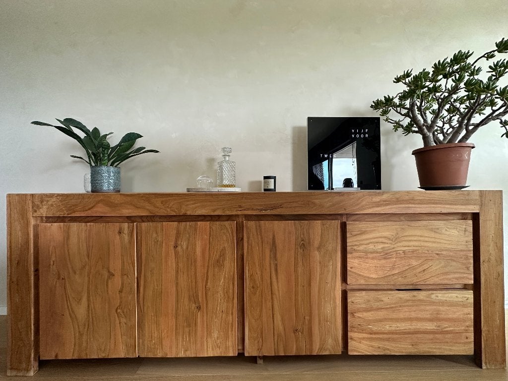 Meubelset mangohout – dressoir, tv-meubel en tafel, Ophalen, Gebruikt