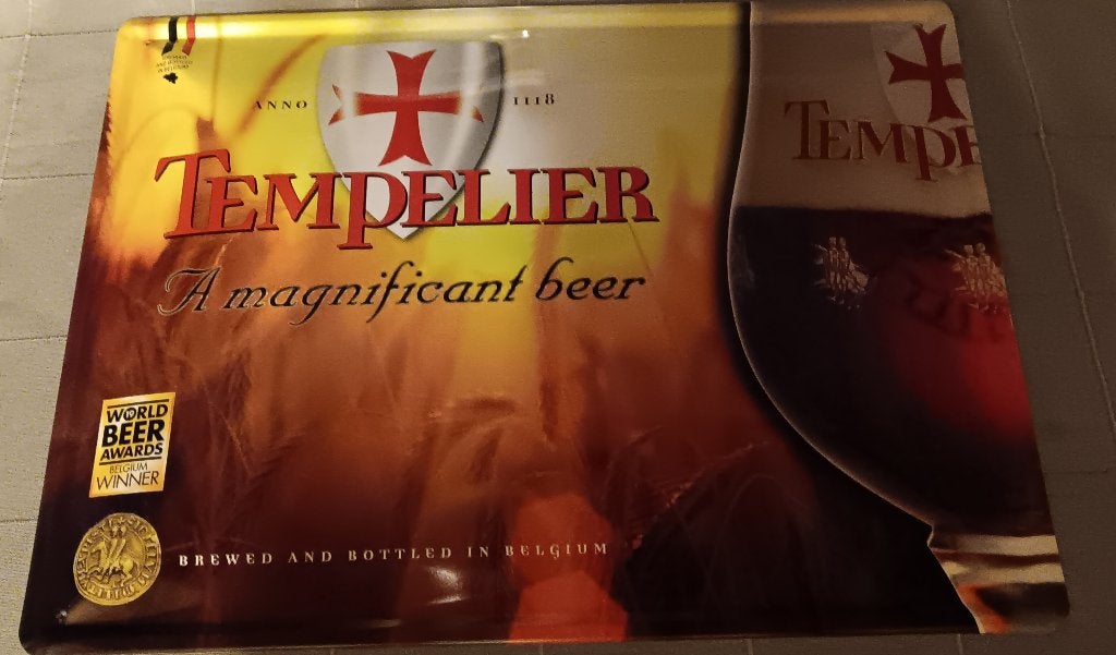 Reclame Tempelier bier, Verzamelen, Ophalen of Verzenden, Zo goed als nieuw, Reclamebord, Plaat of Schild