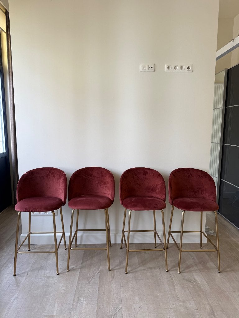 Fluwelen zachte krukken, Maison & Meubles, Tabourets de bar, Avec repose-pieds, Métal, 4 tabourets, Comme neuf