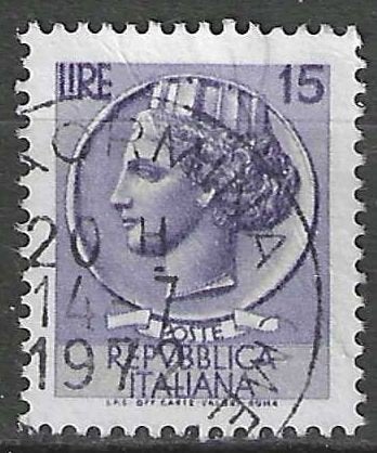 Italie 1955/1960 - Yvert 714 - Munt van Syracus - 15 l. (ST), Postzegels en Munten, Verzenden, Gestempeld