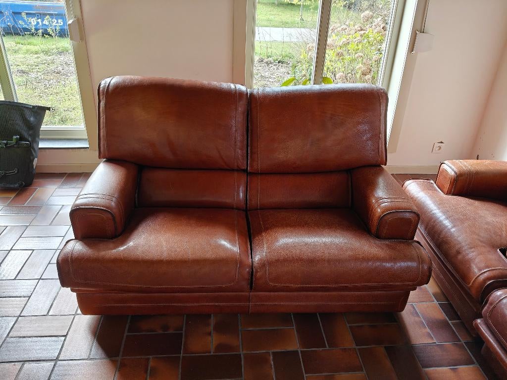 Leren zetel, Huis en Inrichting, Ophalen, Gebruikt, 150 tot 200 cm, Tweepersoons