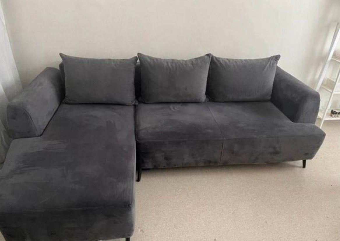 Canapé d’angle convertible en velours gris anthracite, Maison & Meubles, Enlèvement, Utilisé, Tissus, Moderne
