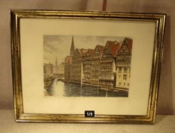 Prachtige Ets 'Rivier door de Stad' - Albrecht Bruck, Antiek en Kunst, Kunst | Etsen en Gravures, Ophalen of Verzenden, Stadsgezicht