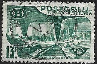 1 Postzegel De sortering België 1950 Postpakket, Postzegels en Munten, Frankeerzegel, Ophalen of Verzenden, Gestempeld, Treinen