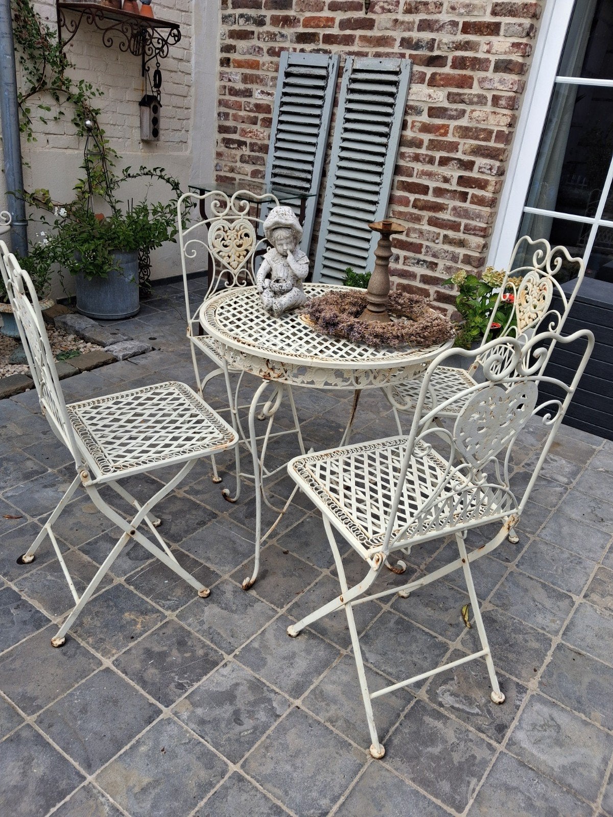 mooi ijzeren terras set tafel en 4 stoelen., Ophalen, Tuinset