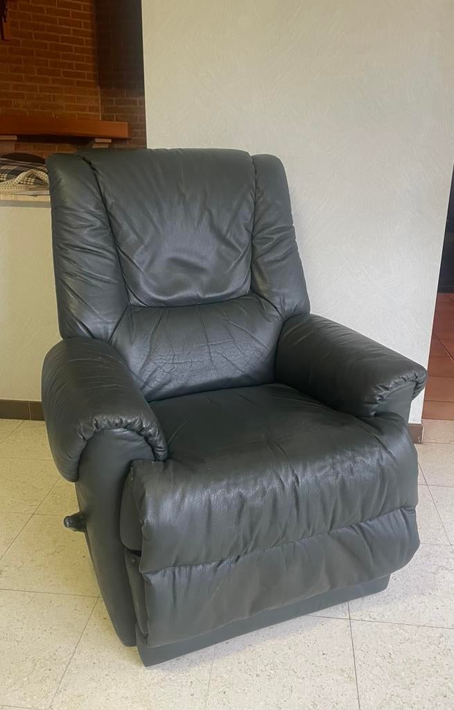 Fauteuil inclinable manuel en cuir vert foncé, Maison & Meubles, Enlèvement, Comme neuf, Cuir