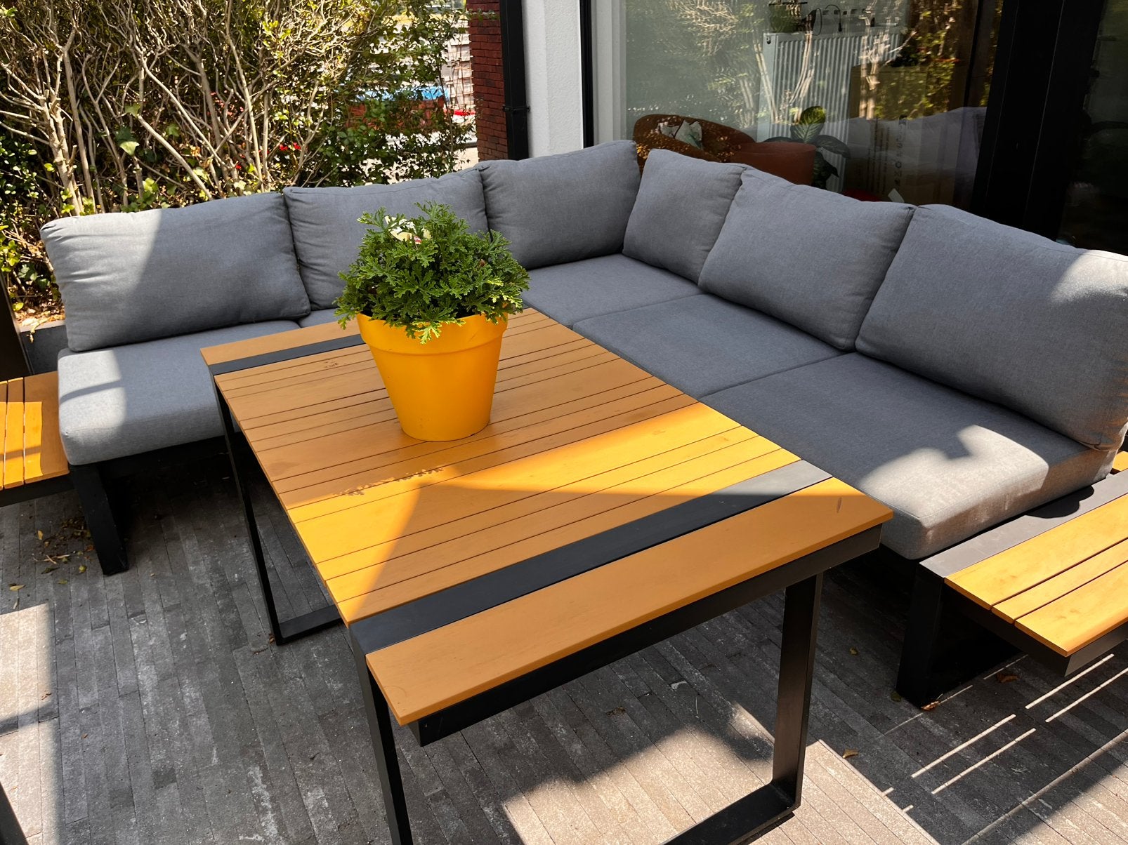 Loungeset hoeksalon met tafel, Jardin & Terrasse, Ensembles de jardin, Utilisé, Sets de jardin, Aluminium, 6 places, Table à dinner