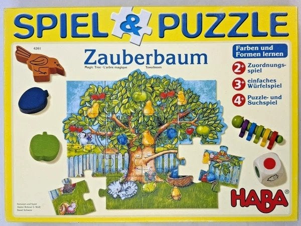 HABA 4261 Toverboom spel puzzel & dobbelspel kinderspel, 2 tot 4 jaar, Verzenden, Zo goed als nieuw, Van hout