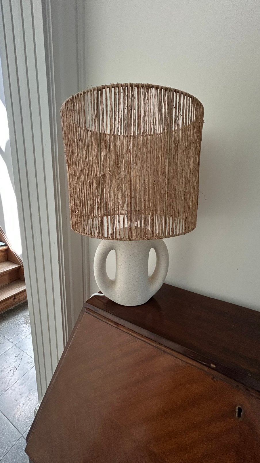 Rotan tafellamp, Huis en Inrichting, Lampen | Lampenkappen, Ophalen, Zo goed als nieuw, Tafellamp