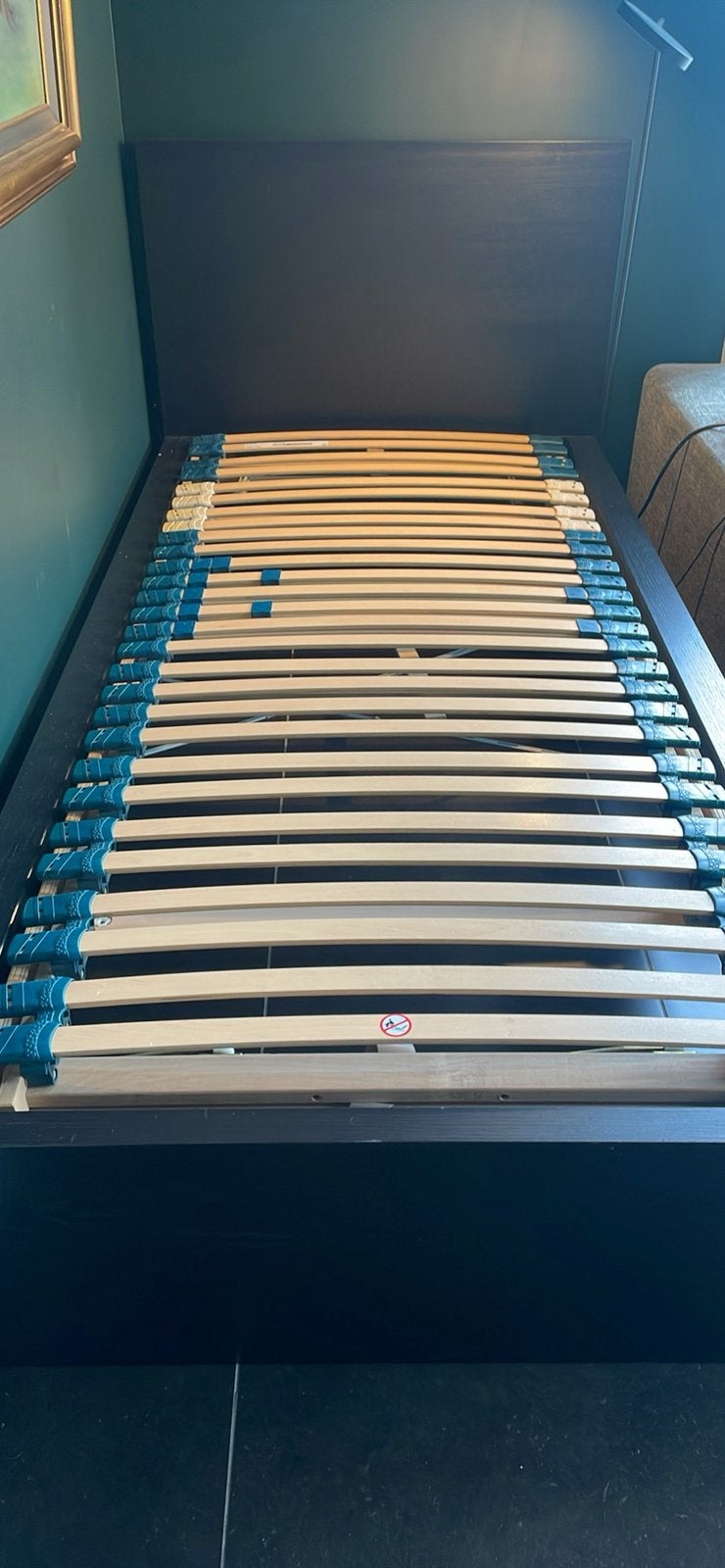 Eenpersoonsbed zwart Ikea Malm met lattoflex, Enlèvement, Comme neuf, Une personne, Noir