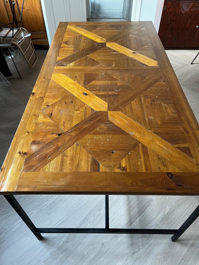 Eettafel in marqueterie - 8p, Huis en Inrichting, Tafels | Eettafels, Gebruikt, 100 tot 150 cm, 200 cm of meer, Vijf personen of meer