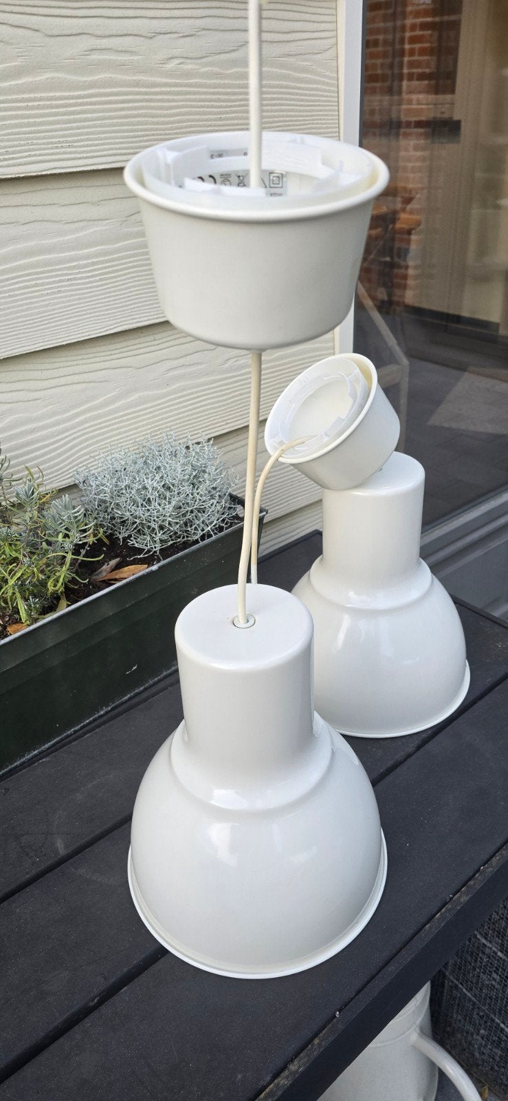 2 hanglampen, Rond, Zo goed als nieuw, Crème, Ophalen